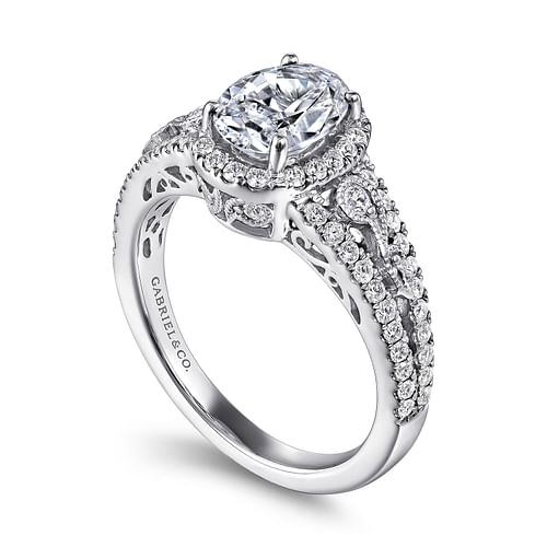 Nayana - Vintage Inspired 14K White Gold Oval Halo Diamond Engagement Ring - 0.5 ct - Shot 3