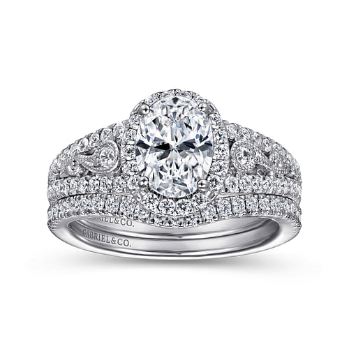 Nayana - Vintage Inspired 14K White Gold Oval Halo Diamond Engagement Ring - 0.5 ct - Shot 4