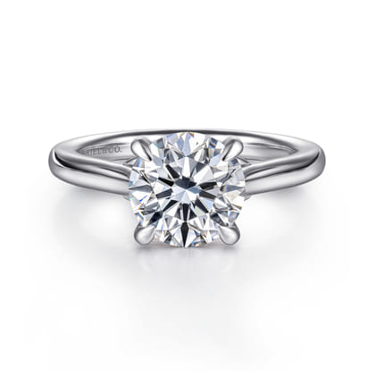 Nelia - 14K White Gold Round Lotus Diamond Engagement Ring