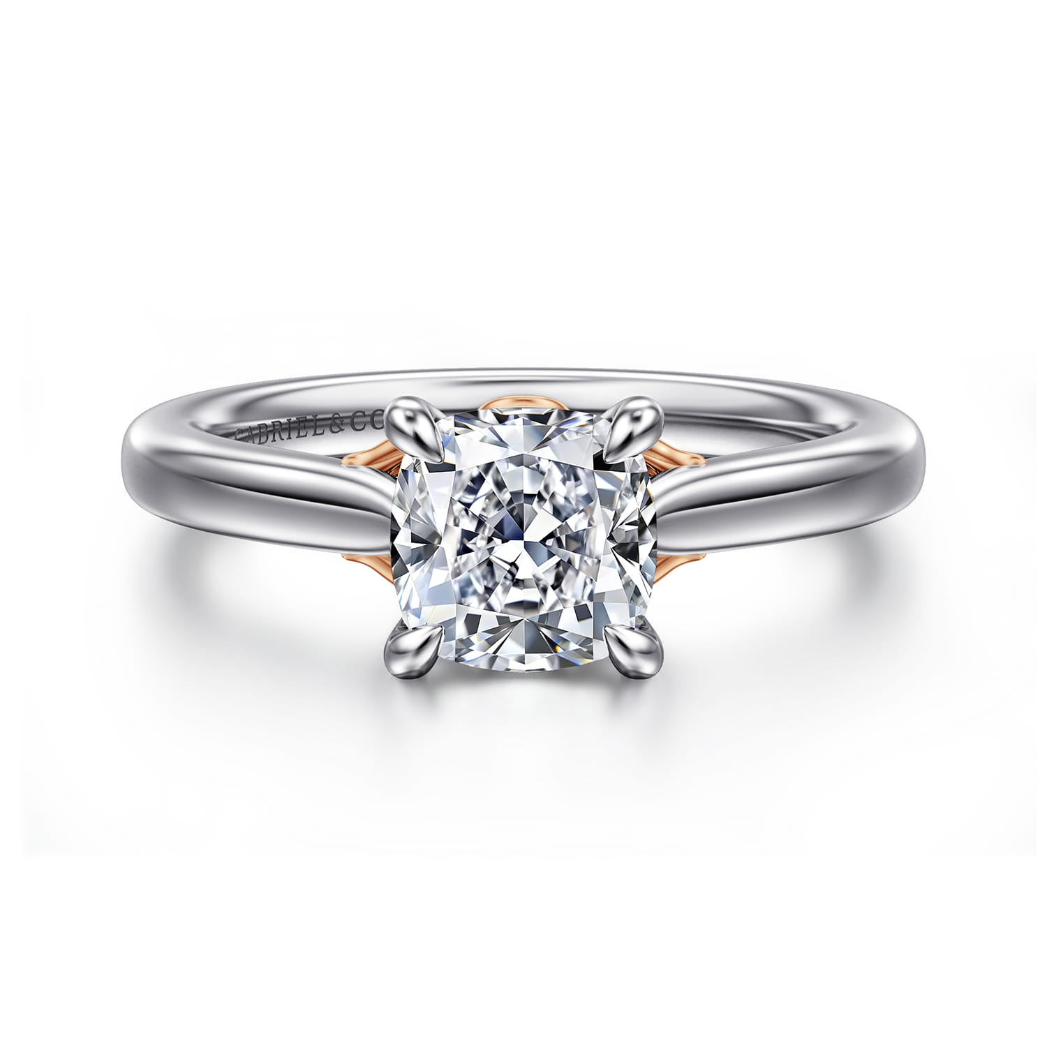 Nelia - 14K White-Rose Gold Cushion Cut Lotus Diamond Engagement Ring