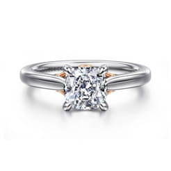 Nelia - 14K White-Rose Gold Cushion Cut Lotus Diamond Engagement Ring