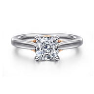 Nelia - 14K White-Rose Gold Cushion Cut Lotus Diamond Engagement Ring