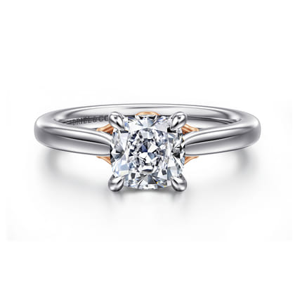 Nelia - 14K White-Rose Gold Cushion Cut Lotus Diamond Engagement Ring