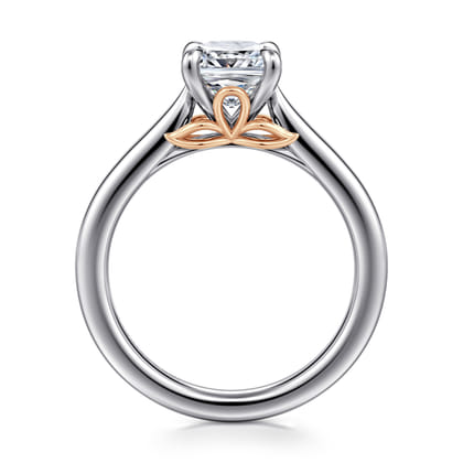 Nelia - 14K White-Rose Gold Cushion Cut Lotus Diamond Engagement Ring