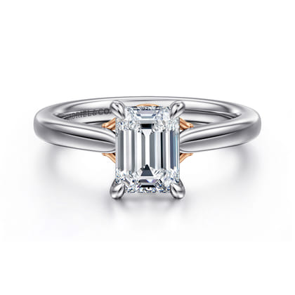 Nelia - 14K White-Rose Gold Emerald Cut Lotus Diamond Engagement Ring