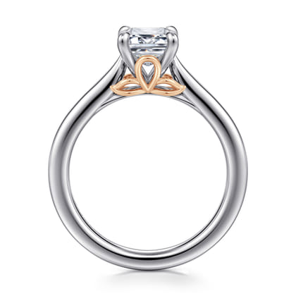 Nelia - 14K White-Rose Gold Emerald Cut Lotus Diamond Engagement Ring