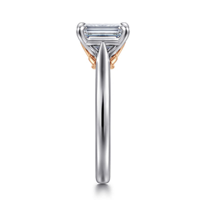 Nelia - 14K White-Rose Gold Emerald Cut Lotus Diamond Engagement Ring