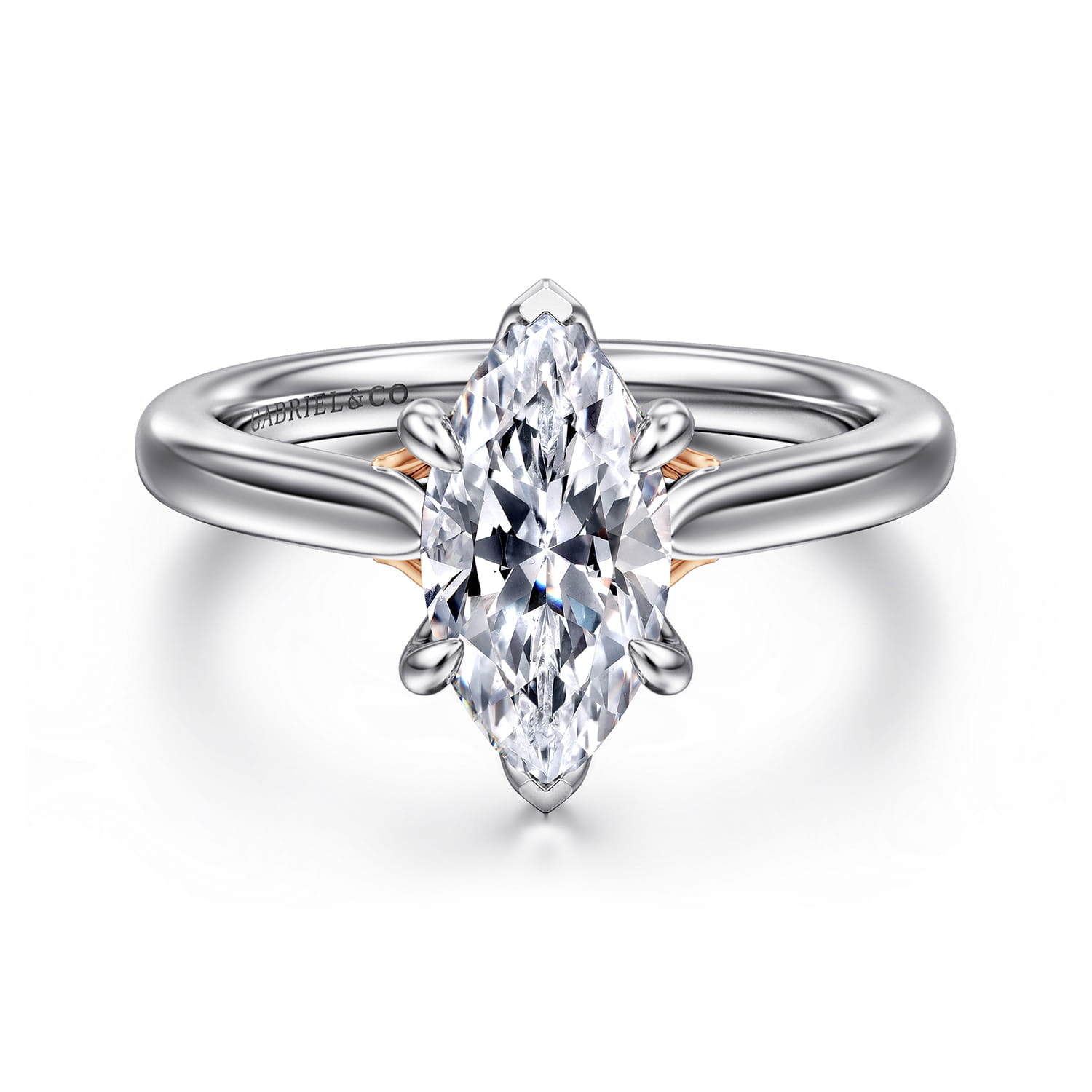 Nelia - 14K White-Rose Gold Marquise Shape Lotus Diamond Engagement Ring