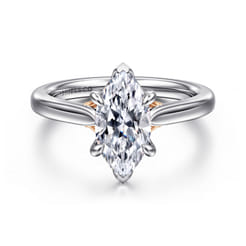 Nelia - 14K White-Rose Gold Marquise Shape Lotus Diamond Engagement Ring
