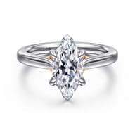 Nelia - 14K White-Rose Gold Marquise Shape Lotus Diamond Engagement Ring