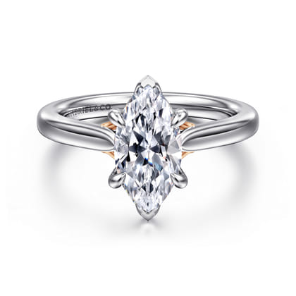 Nelia - 14K White-Rose Gold Marquise Shape Lotus Diamond Engagement Ring