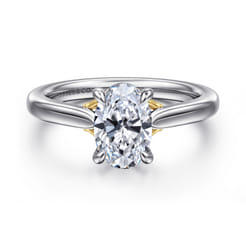 Nelia - 14K White-Rose Gold Oval Lotus Diamond Engagement Ring