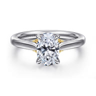 Nelia - 14K White-Rose Gold Oval Lotus Diamond Engagement Ring