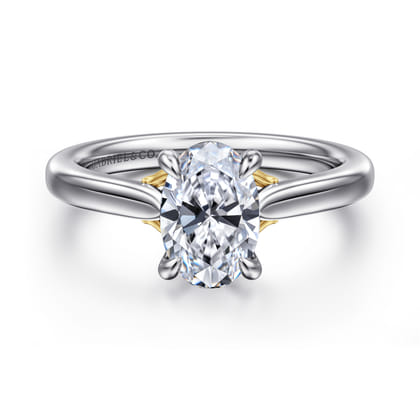 Nelia - 14K White-Rose Gold Oval Lotus Diamond Engagement Ring