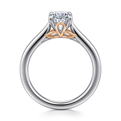 Nelia - 14K White-Rose Gold Oval Lotus Diamond Engagement Ring
