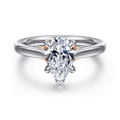 Nelia - 14K White-Rose Gold Pear Shape Lotus Diamond Engagement Ring