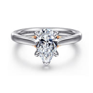 Nelia - 14K White-Rose Gold Pear Shape Lotus Diamond Engagement Ring