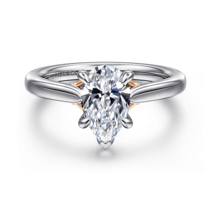 Nelia - 14K White-Rose Gold Pear Shape Lotus Diamond Engagement Ring