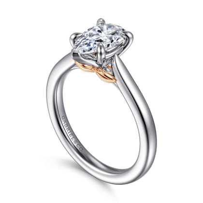 Nelia - 14K White-Rose Gold Pear Shape Lotus Diamond Engagement Ring