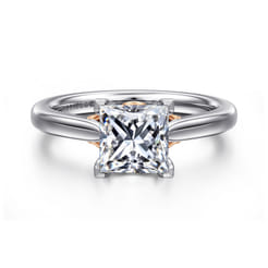 Nelia - 14K White-Rose Gold Princess Cut Lotus Diamond Engagement Ring