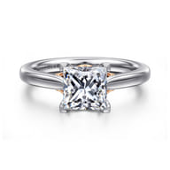 Nelia - 14K White-Rose Gold Princess Cut Lotus Diamond Engagement Ring