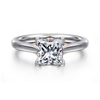 Nelia - 14K White-Rose Gold Princess Cut Lotus Diamond Engagement Ring