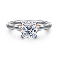 Nelia - 14K White-Rose Gold Round Lotus Diamond Engagement Ring
