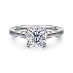 14K White-Rose Gold Round Lotus Diamond Engagement Ring