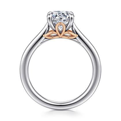 Nelia - 14K White-Rose Gold Round Lotus Diamond Engagement Ring