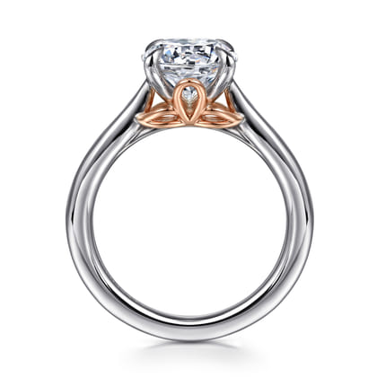 Nelia - 14K White-Rose Gold Round Lotus Diamond Engagement Ring