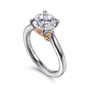 Nelia - 14K White-Rose Gold Round Lotus Diamond Engagement Ring