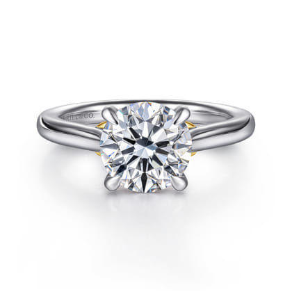 Nelia - 14K White-Yellow Gold Round Lotus Diamond Engagement Ring