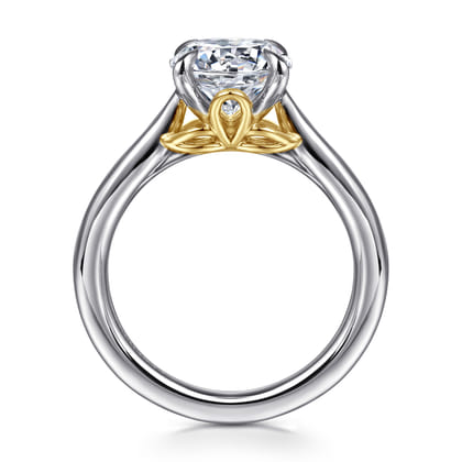 Nelia - 14K White-Yellow Gold Round Lotus Diamond Engagement Ring