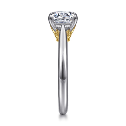Nelia - 14K White-Yellow Gold Round Lotus Diamond Engagement Ring