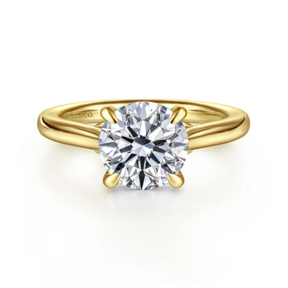Nelia - 14K Yellow Gold Round Lotus Diamond Engagement Ring