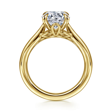 Nelia - 14K Yellow Gold Round Lotus Diamond Engagement Ring