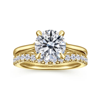 Nelia - 14K Yellow Gold Round Lotus Diamond Engagement Ring