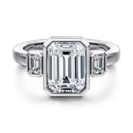Nelle - 14K White Gold Emerald Cut Three Stone Diamond Engagement Ring