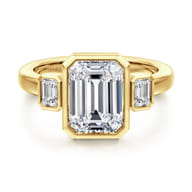 Nelle - 14K Yellow Gold Emerald Cut Three Stone Diamond Engagement Ring