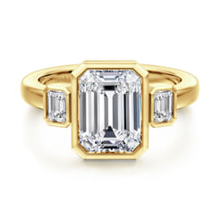 14K Yellow Gold Emerald Cut Three Stone Diamond Engagement Ring