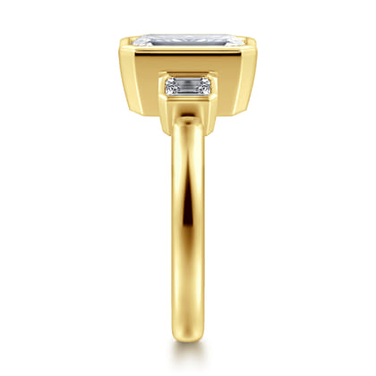 Nelle - 14K Yellow Gold Emerald Cut Three Stone Diamond Engagement Ring