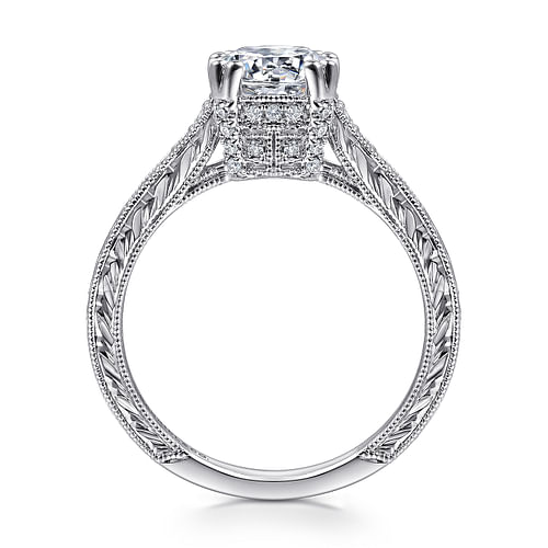 Neri - Vintage Inspired 14K White Gold Round Diamond Engagement Ring - 0.16 ct - Shot 2