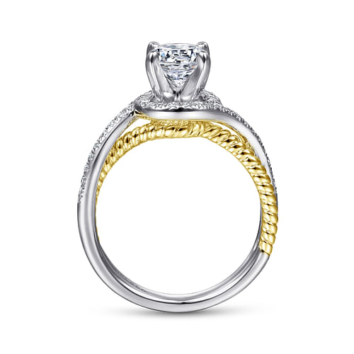 Nerissa - 14K White-Yellow Gold Round Halo Diamond Engagement Ring - 0.23 ct - Shot 2