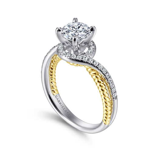 Nerissa - 14K White-Yellow Gold Round Halo Diamond Engagement Ring - 0.23 ct - Shot 3