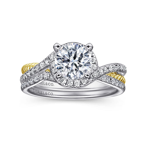 Nerissa - 14K White-Yellow Gold Round Halo Diamond Engagement Ring - 0.23 ct - Shot 4