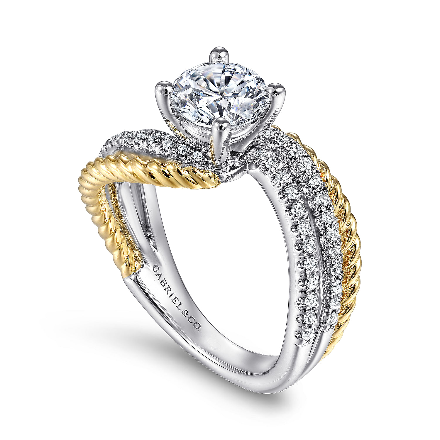 Neysa - 14K White-Yellow Gold Round Diamond Engagement Ring - 0.28 ct - Shot 3