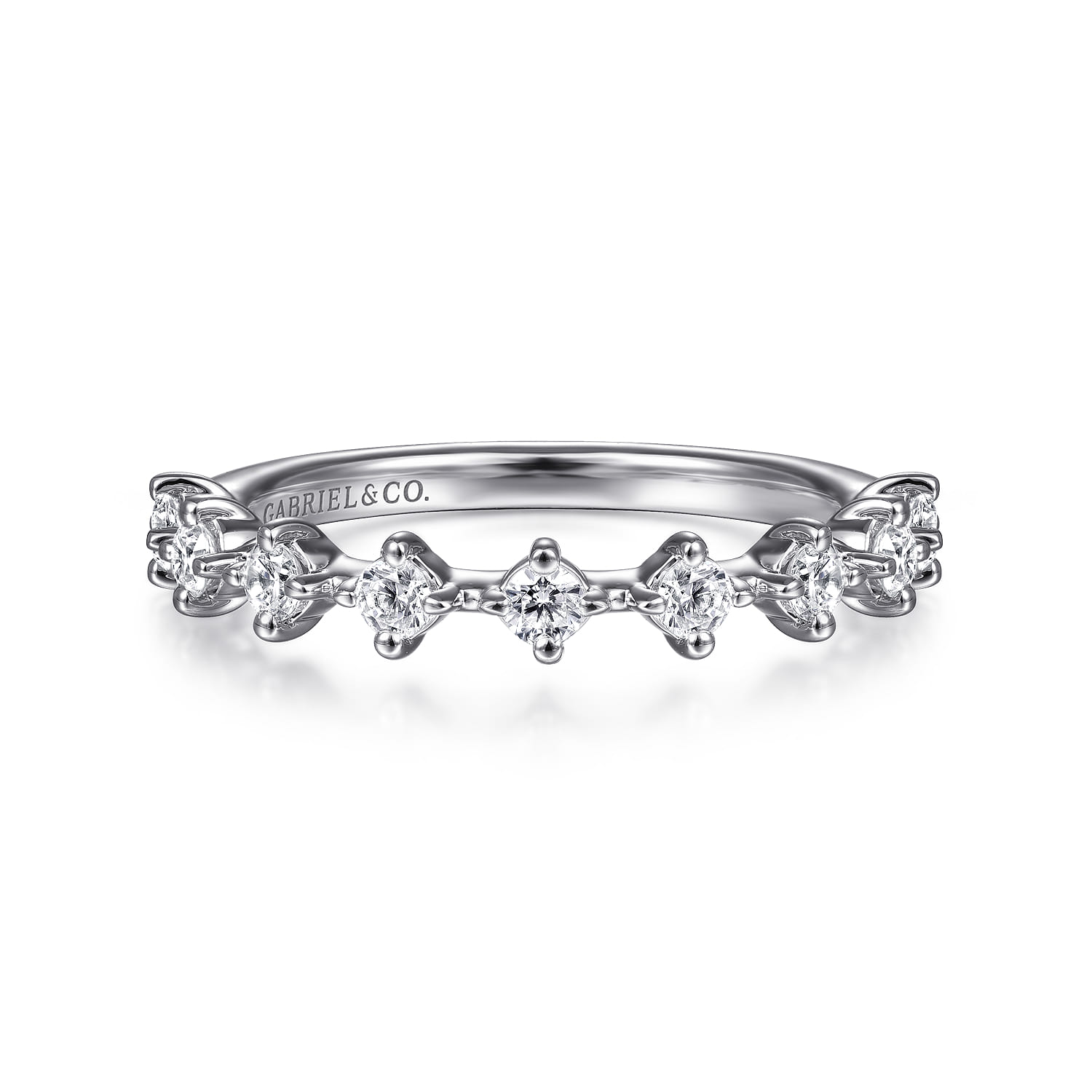Straight Wedding Ring in 14k White Gold with Round Natural Diamond at Gabriel & Co. - Shot 1
