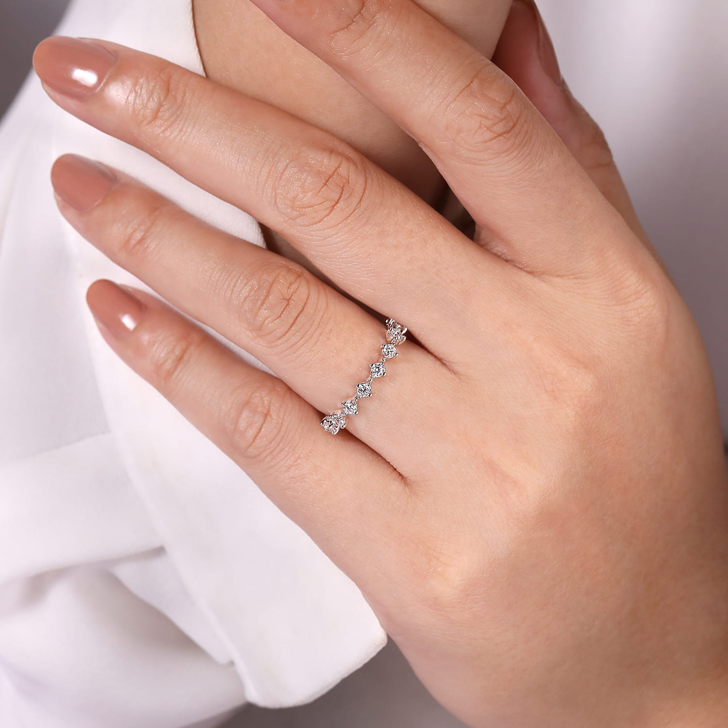Straight Wedding Ring in 14k White Gold with Round Natural Diamond at Gabriel & Co. - Shot 5