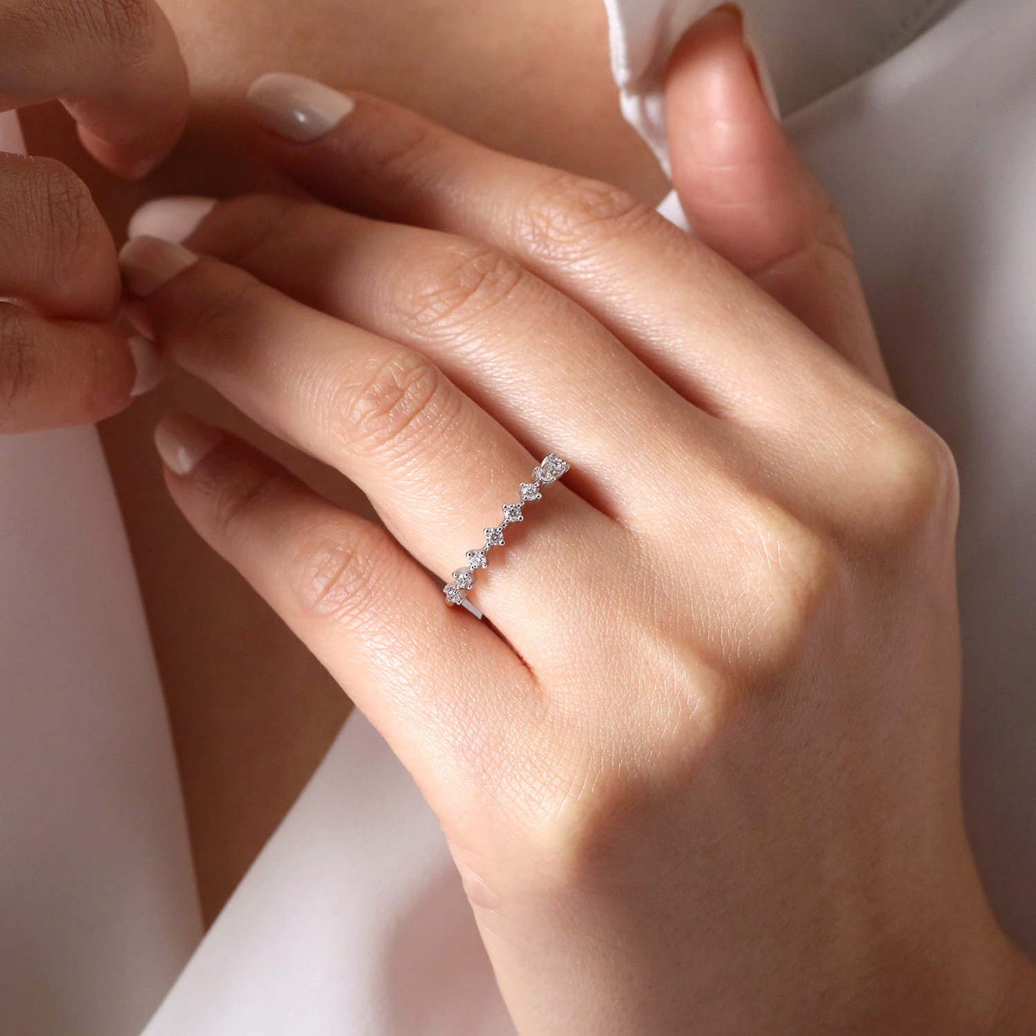 Straight Wedding Ring in 14k White Gold with Round Natural Diamond at Gabriel & Co. - Shot 5