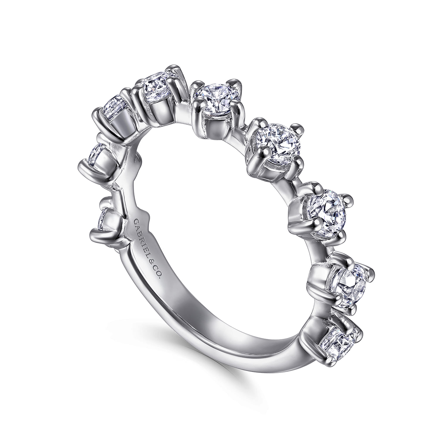 Fancy Wedding Ring in 14k White Gold with Round Natural Diamond at Gabriel & Co. - Shot 3